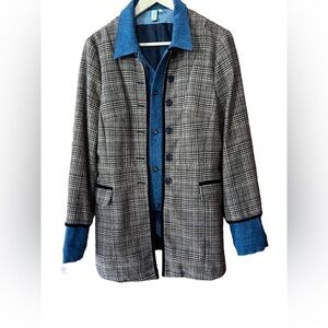 Sahali Plaid Tweed & Denim sz. 12 Lagen-Look Blue Tan Equestrian Riding Jacket
